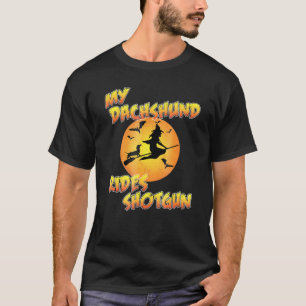 Camiseta Halloween de perros - Mi Dachshund corre en la esc