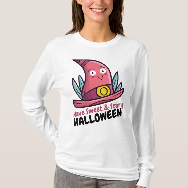 Camiseta Halloween de personalizable dulce y asustado (Anverso)