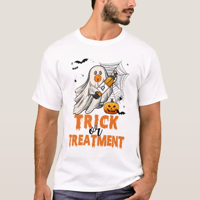 Camiseta Halloween de Trick O Tratamiento Terapéutico Respi (Anverso)