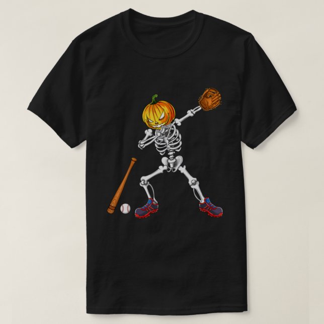 Camiseta Halloween del Béisbol de la Calabaza del Skeleton (Diseño del anverso)