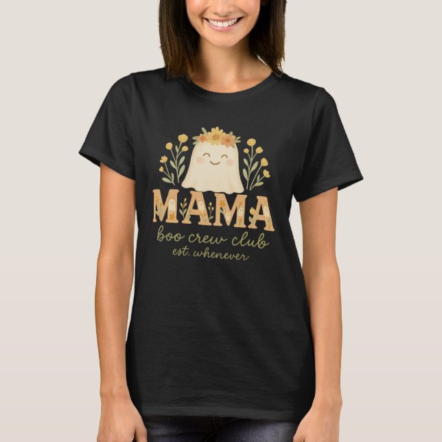 Camiseta Halloween del Boho Sunflower Ghost Mama "Boo Crew" (Anverso)