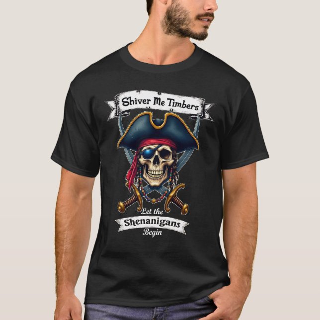Camiseta Halloween del Cráneo Pirata Me Shiver Me Timbers (Anverso)