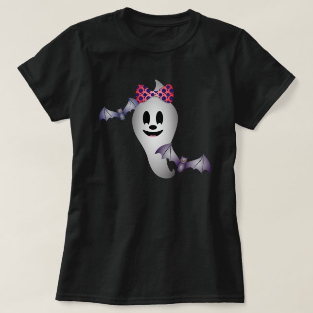 Camiseta Halloween del fantasma del chica y los murciélagos (Diseño del anverso)