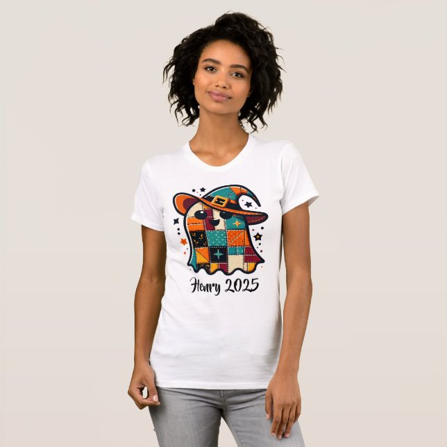 Camiseta Halloween del fantasma personalizado del patchwork (Anverso completo)