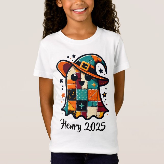 Camiseta Halloween del fantasma personalizado del patchwork (Anverso)