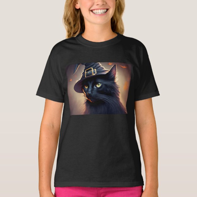 Camiseta Halloween del gato negro (Anverso)