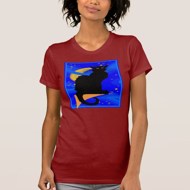 Camiseta Halloween del gato negro de noche estrellada (Anverso)
