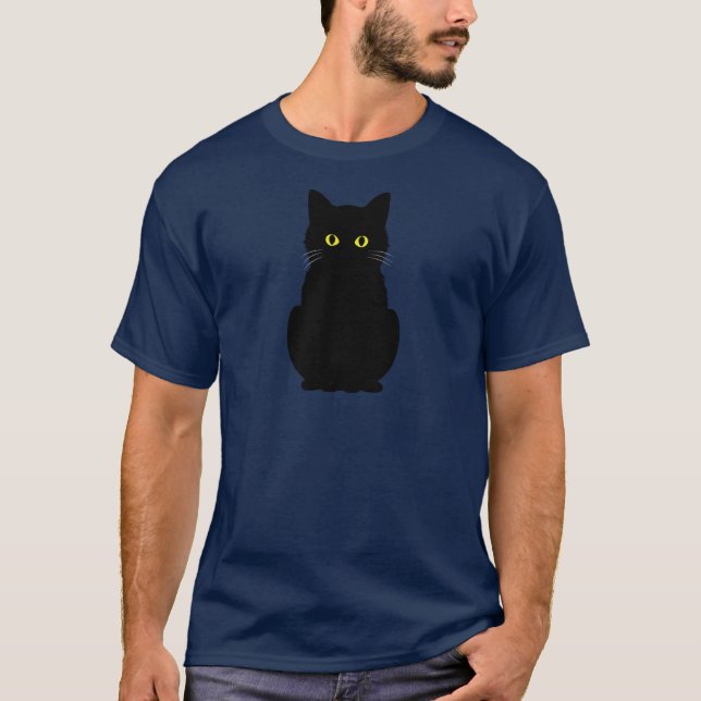 Camiseta Halloween del gato negro ondulado de ojos amarillo (Anverso)