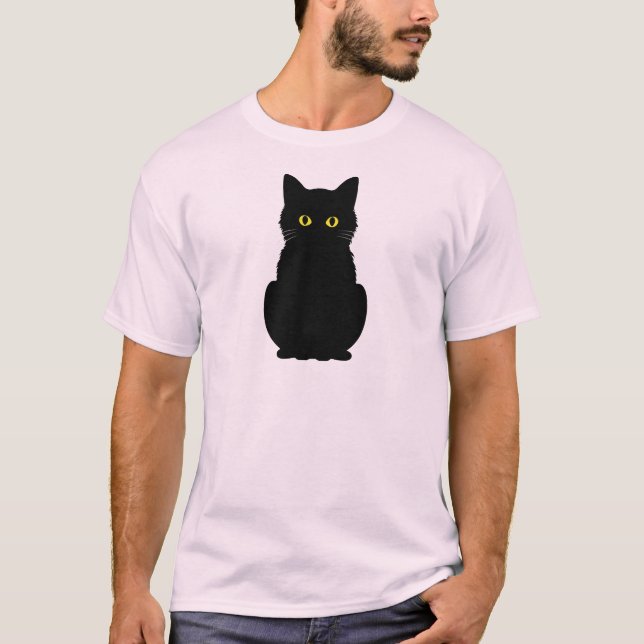 Camiseta Halloween del gato negro ondulado de ojos amarillo (Anverso)
