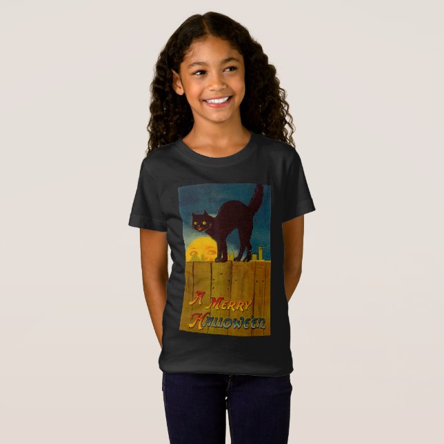 Camiseta Halloween del gato negro vintage (Anverso completo)