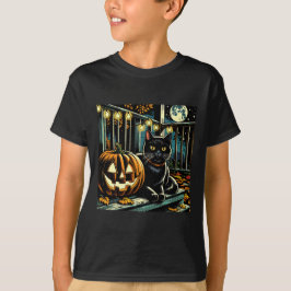 Camiseta Halloween del gato negro y el Jack-O-Lantern