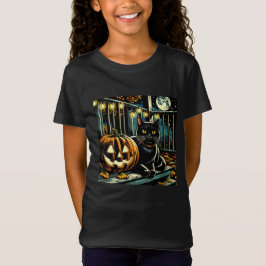 Camiseta Halloween del gato negro y el Jack-O-Lantern
