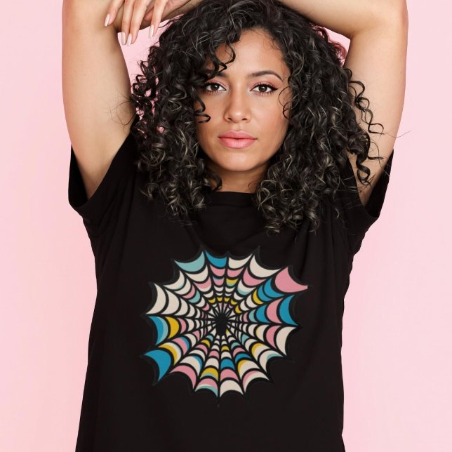 Camiseta Halloween del Gótico de Spider Web Pastel colorido (Colorful Spider Web Pastel Goth Halloween T-Shirt.)
