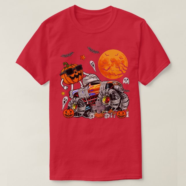 Camiseta Halloween Dinosaur Monster Truck Boys Skeleton Rid (Diseño del anverso)