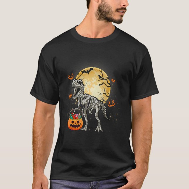 Camiseta Halloween Dinosaur Rex Skeleton Scary Boys Kids Te (Anverso)