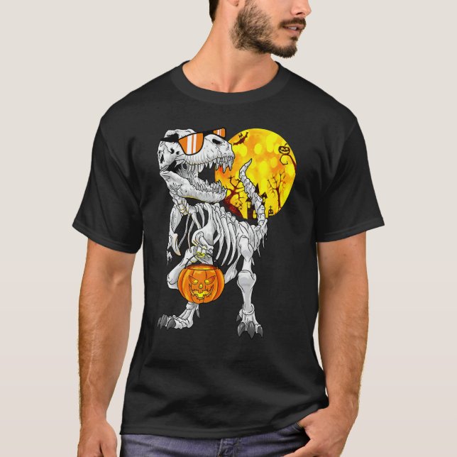 Camiseta Halloween Dinosaur Rex Skeleton Scary Boys Kids Te (Anverso)