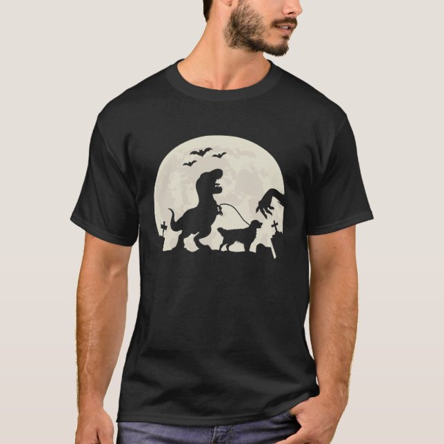 Camiseta Halloween Dinosaur Walking Golden Retriever (Anverso)