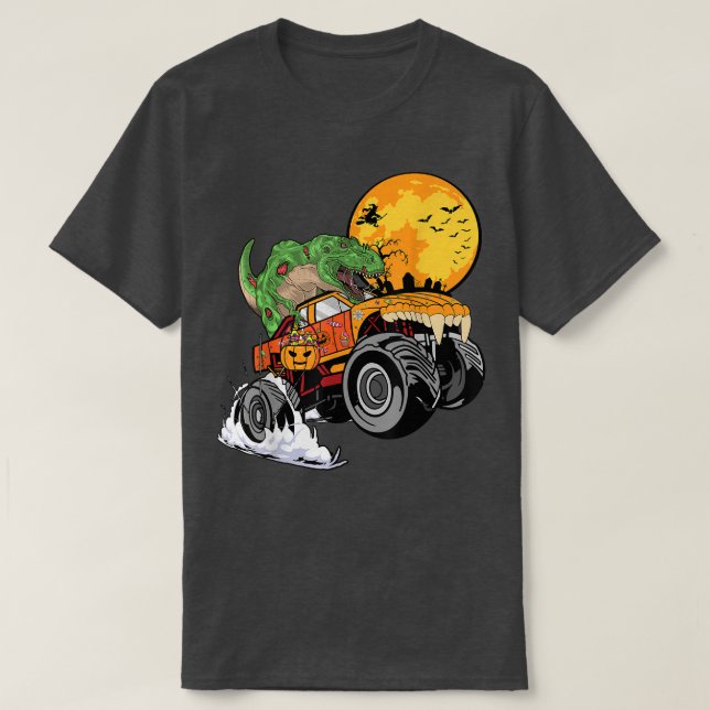 Camiseta Halloween Dinosaur Zombie Monster Truck Boys Toddl (Diseño del anverso)