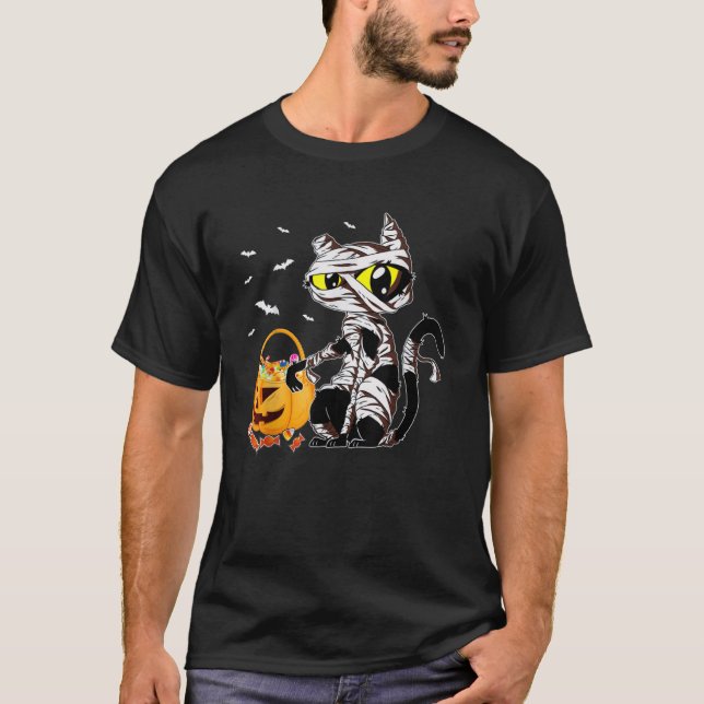 Camiseta Halloween disfraces gato Mummy calabaza canasta (Anverso)