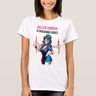 Camiseta Halloween divertida enfermera zombie "Curvas asesi