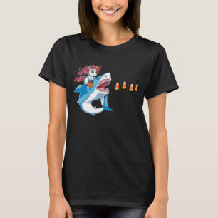 Camiseta Halloween divertida Unicornio Tiburón comiendo maí