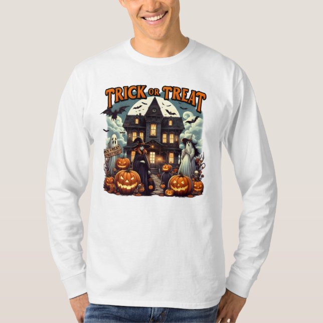 Camiseta ¡Halloween divertido con calabazas y fantasmas! (Anverso)