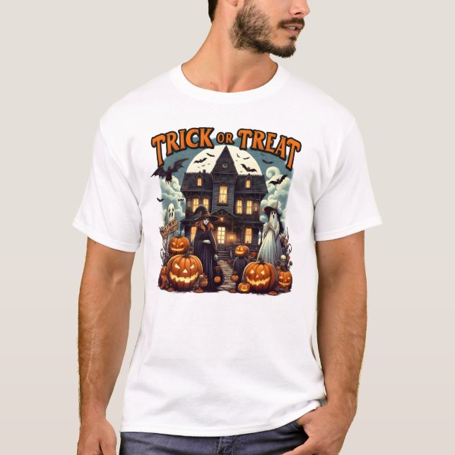Camiseta ¡Halloween divertido con calabazas y fantasmas! (Anverso)