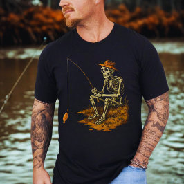 Camiseta Halloween divertido de la pesca del esqueleto