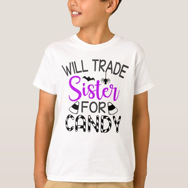 Camiseta Halloween divertido de Will Trade Sister por Candy (Anverso)