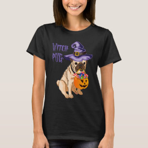 Camiseta Halloween divertido pug bruja dulce o disfraz amar