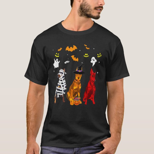 Camiseta Halloween Doberman Pinscher Perro Mummy Witch Demo (Anverso)