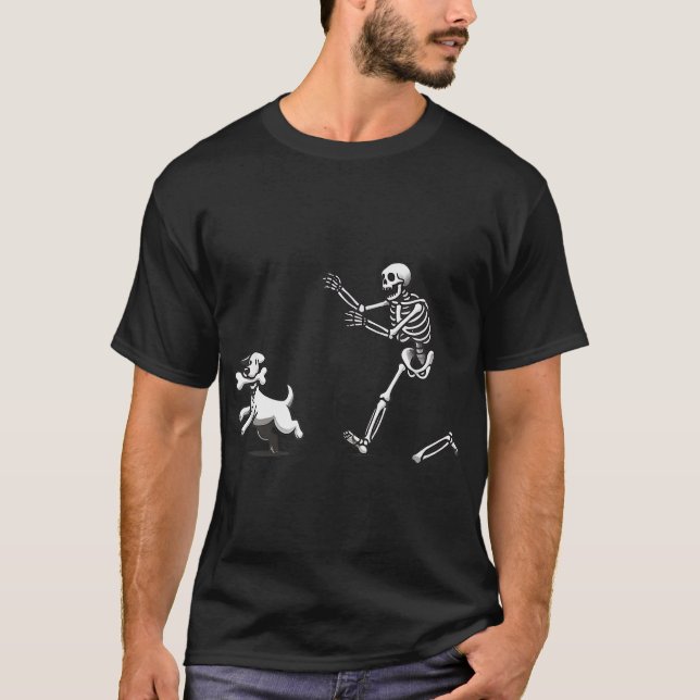 Camiseta Halloween Dog Skeleton Skeleton Persiguiendo a per (Anverso)