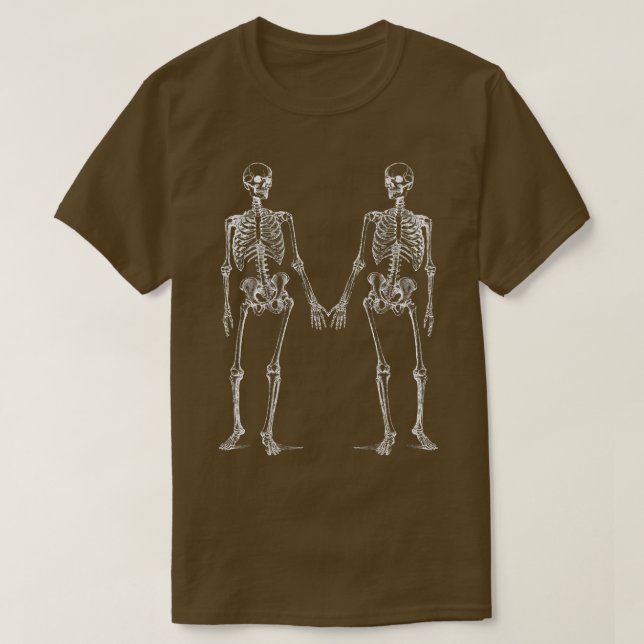 Camiseta Halloween, dos esqueletos sosteniendo manos  (Diseño del anverso)