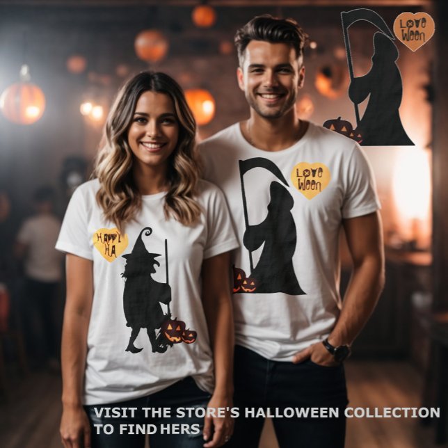 Camiseta Halloween El pañal enconado enamorado (Halloween funny couples matching tee. The reaper and the witch. )