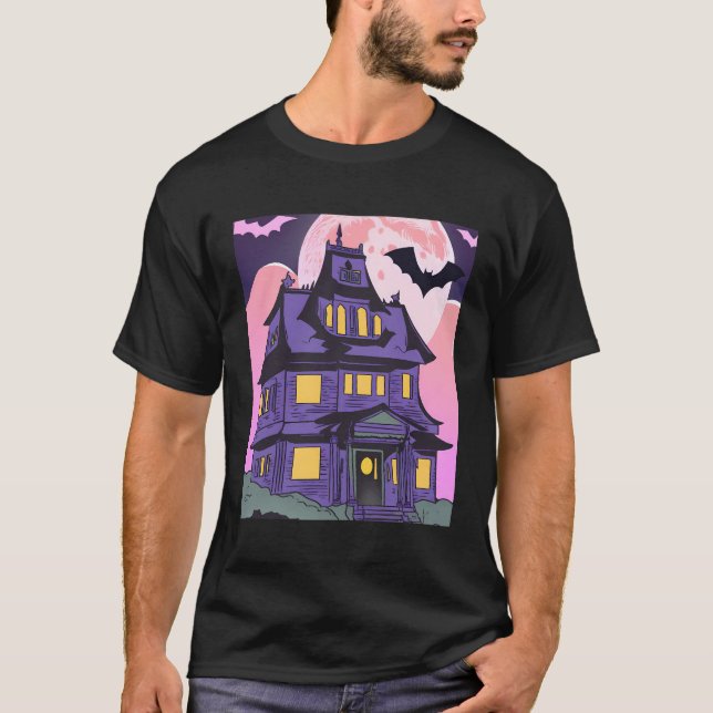 Camiseta Halloween embrujado House Bats Moon Emo Gótico (Anverso)