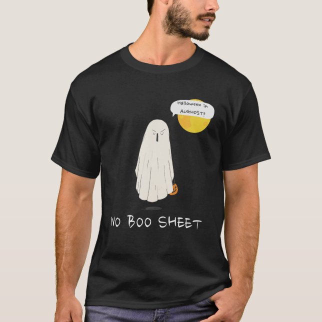 Camiseta Halloween En Agosto Pun | Fantasma, SIN HOJA (Anverso)