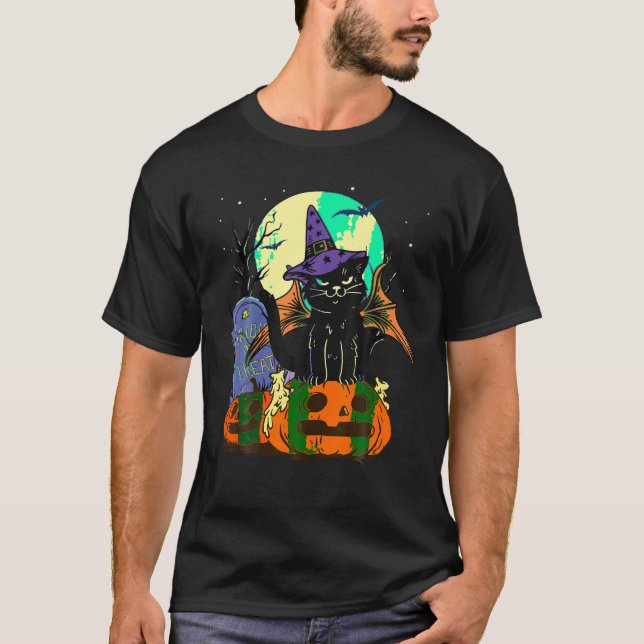 Camiseta Halloween: Enfadada bruja negra de gato Gorra de c (Anverso)