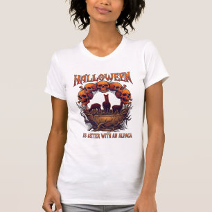 Camiseta Halloween Es Mejor Alpaca Calaveras Naranjas Araña