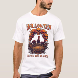 Camiseta Halloween Es Mejor Alpaca Calaveras Naranjas Telar