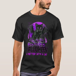 Camiseta Halloween Es Mejor Con Un Gato Espeluznante Vampir