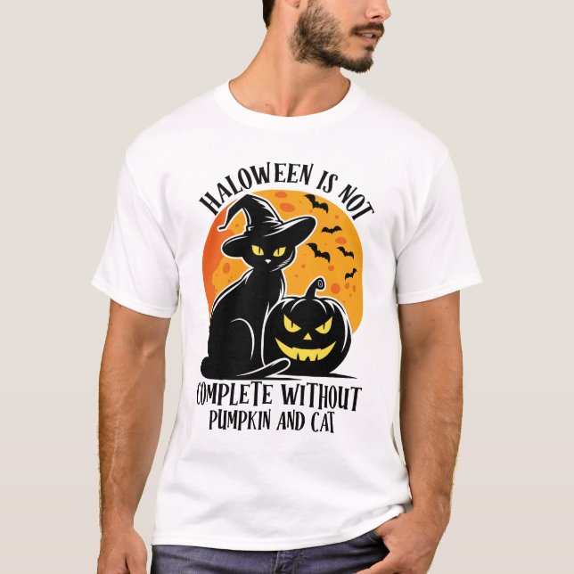 Camiseta Halloween espeluznante con gato negro picante y ca (Anverso)