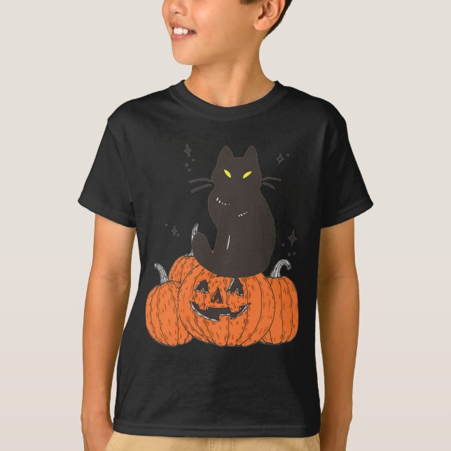 Camiseta Halloween Fall Spookan Cat Con Calabaza (Anverso)