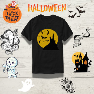 Camiseta Halloween familiar de Spooky Moonlit Castle Bats F