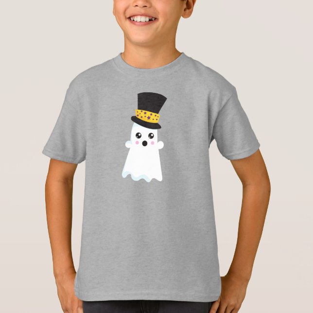Camiseta Halloween, Fantasma, Gorra, Boo, Truco O Tratamien (Anverso)