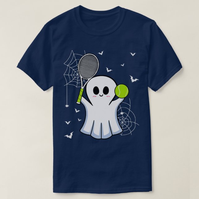 Camiseta Halloween Fantasma Jugando Tenis Racket Ball Game  (Diseño del anverso)