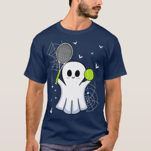 Camiseta Halloween Fantasma Jugando Tenis Racket Ball Game 