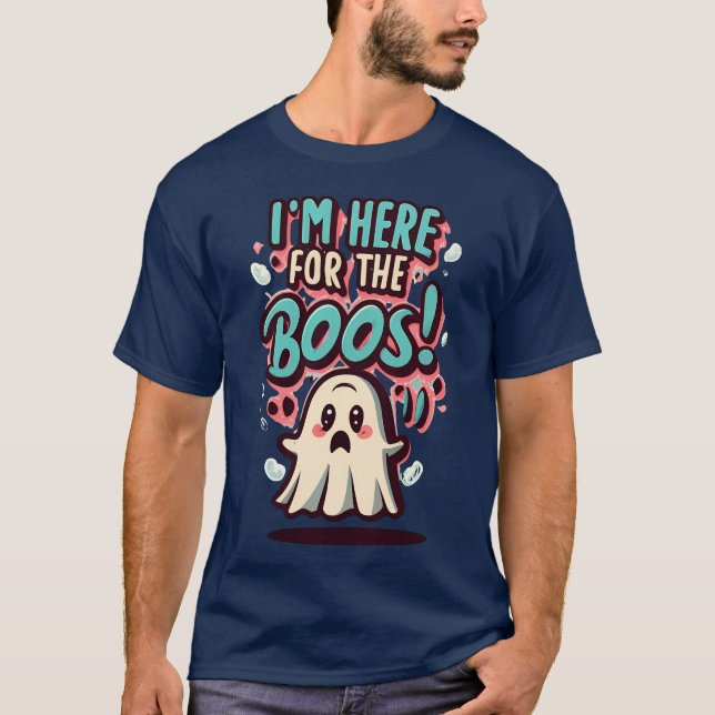Camiseta Halloween: Fantasma lindo, "¡Estoy aquí por los ab (Anverso)