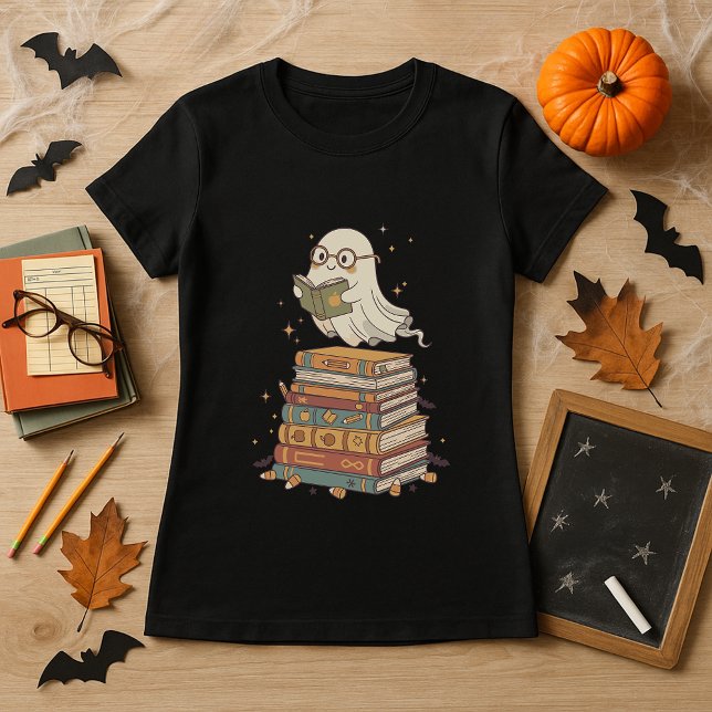 Camiseta Halloween fantasma para bibliotecarios y lectores (Subido por el creador)
