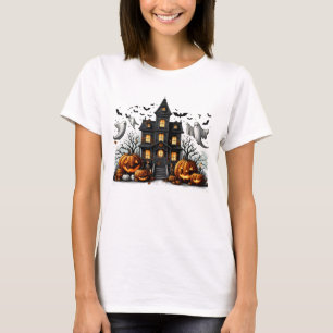 Camiseta Halloween fantasmal con calabazas y fantasmas
