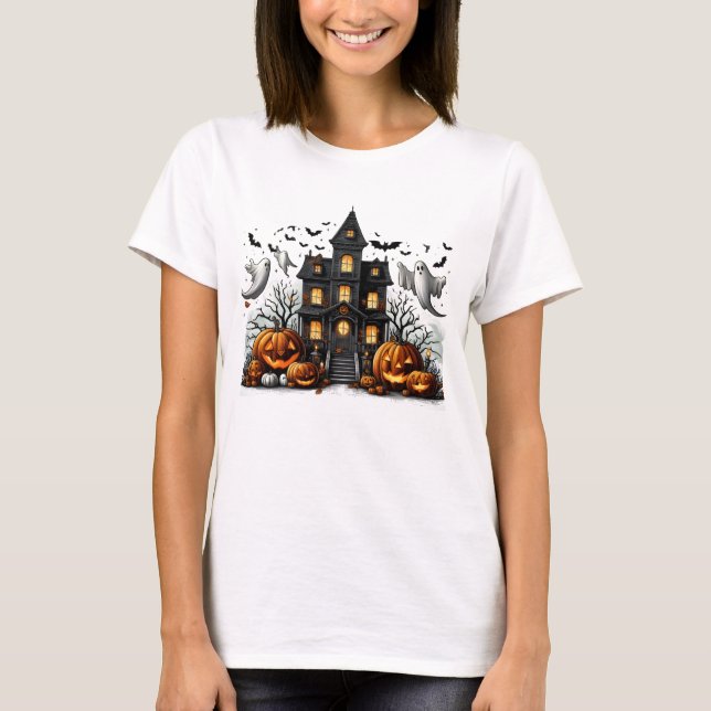 Camiseta Halloween fantasmal con calabazas y fantasmas (Anverso)